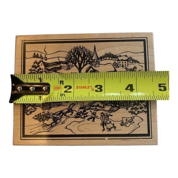 PSX Designs Wood Mounted Stamp Victorian Village Ice Skating K-2063 Snow Holiday